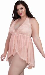 Body string grande taille décolleté effet nuisette ouverte Rose