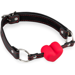 Gag-ball en similicuir avec cœur en silicone