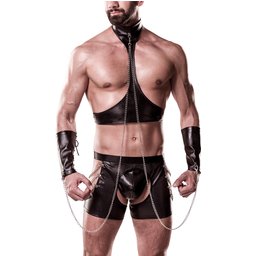 Men Ensemble de Bondage Effet Mouillé avec Col Roulé