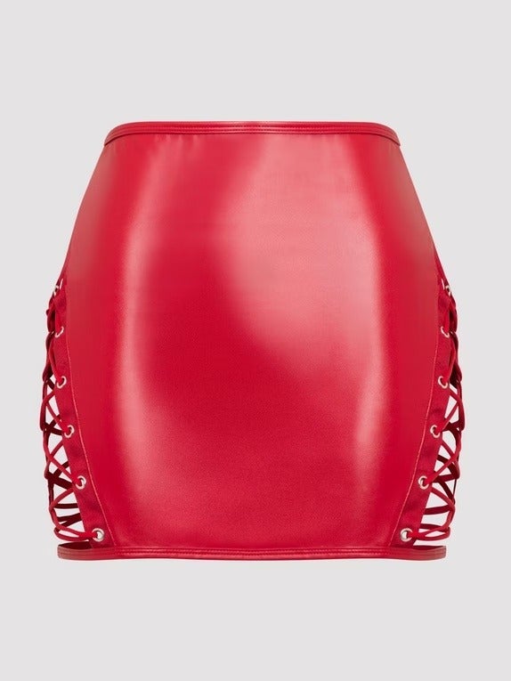 Mini-jupe taille haute rouge effet cuir à lacets Fierce - Taille S