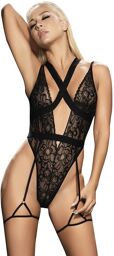 Body noir avec porte jarretelles - MAL8605BLK Noir