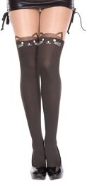 Collant semi opaque avec tête de chat fantaisie et queue à l'arrière Noir