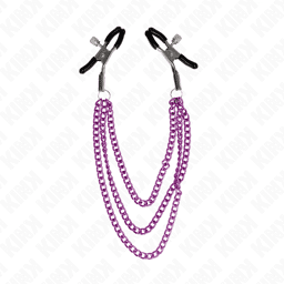 pinces à tétons avec 3 chaînes violet 20/23/28 cm