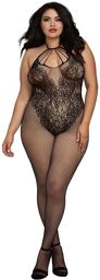 Bodystocking Grande taille résille dans un style Body avec magnifique décolleté à lanières Noir