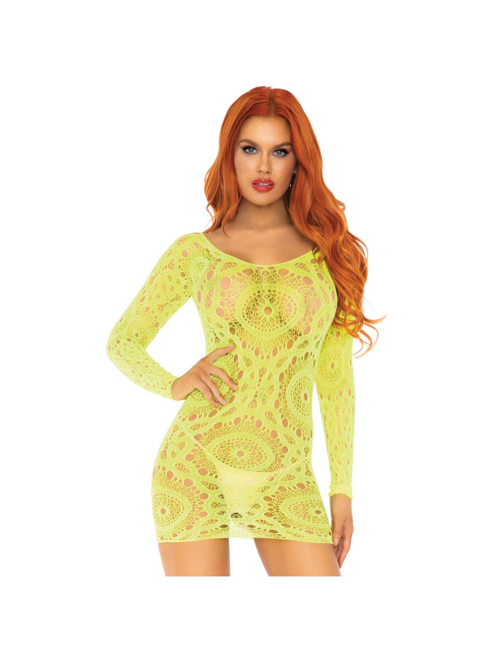 Robe 86794 Manches Longues & Dentelle Jaune Fluo