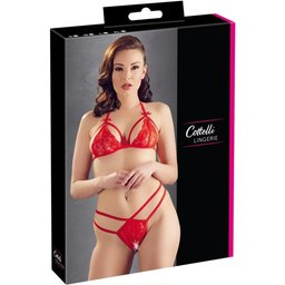 Cottelli Lingerie – Ensemble Dentelle avec String Ouvert – Rouge