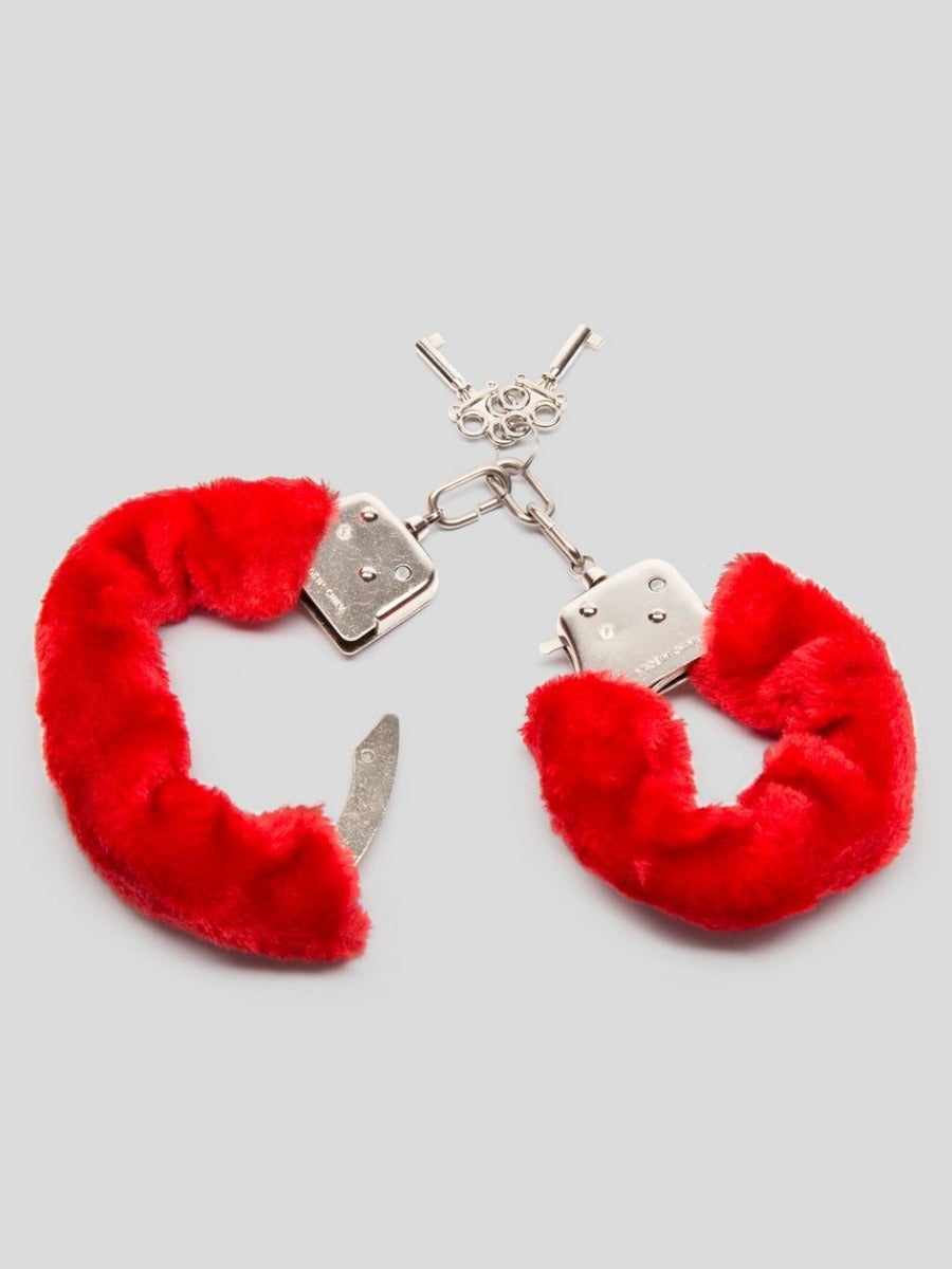Menottes en métal avec fourrure Furry Handcuffs rouge