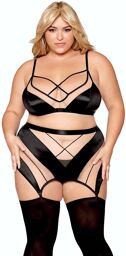 Ensemble grande taille avec Soutien-gorge, jupe porte-jarretelles, string Noir