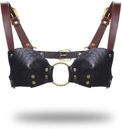 Brassière en Cuir Noir, Marron & Or