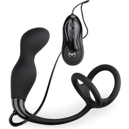Vibromasseur vibro homme gode anal Petit stimulateur de prostate avec double cockring Remember - Noir