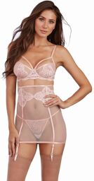 Ensemble dentelle résille rose 3 pièces Rose