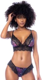 Ensemble 2 pièces imprimé floral noir et violet Imprimé floral