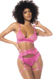 Ensemble lingerie sexy rose de trois pièces - MAL8737SUPK Rose