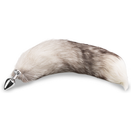Plug queue de renard fourrure grise et blanche
