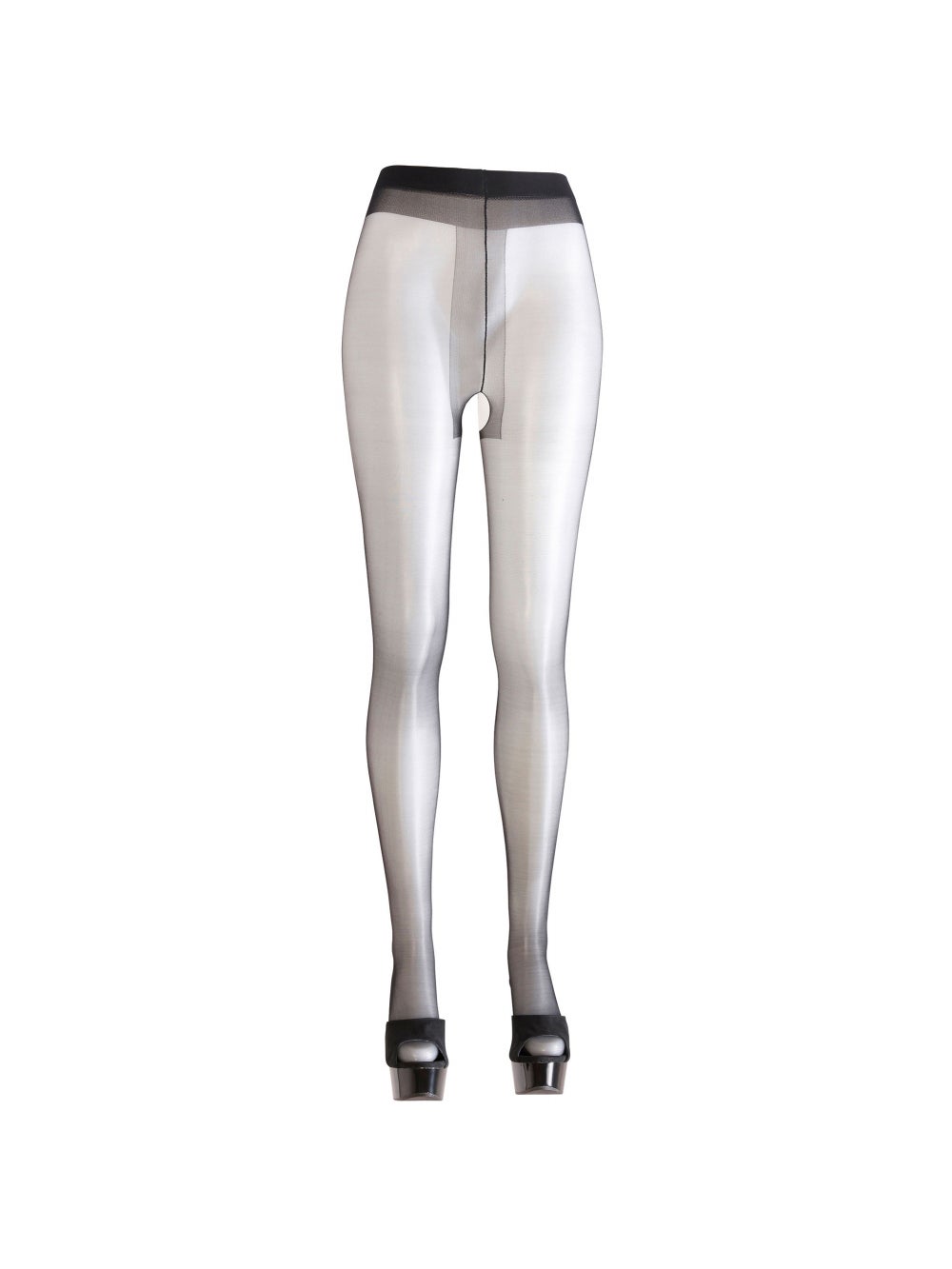 Collant Ouvert Opaque Effet Satin Noir