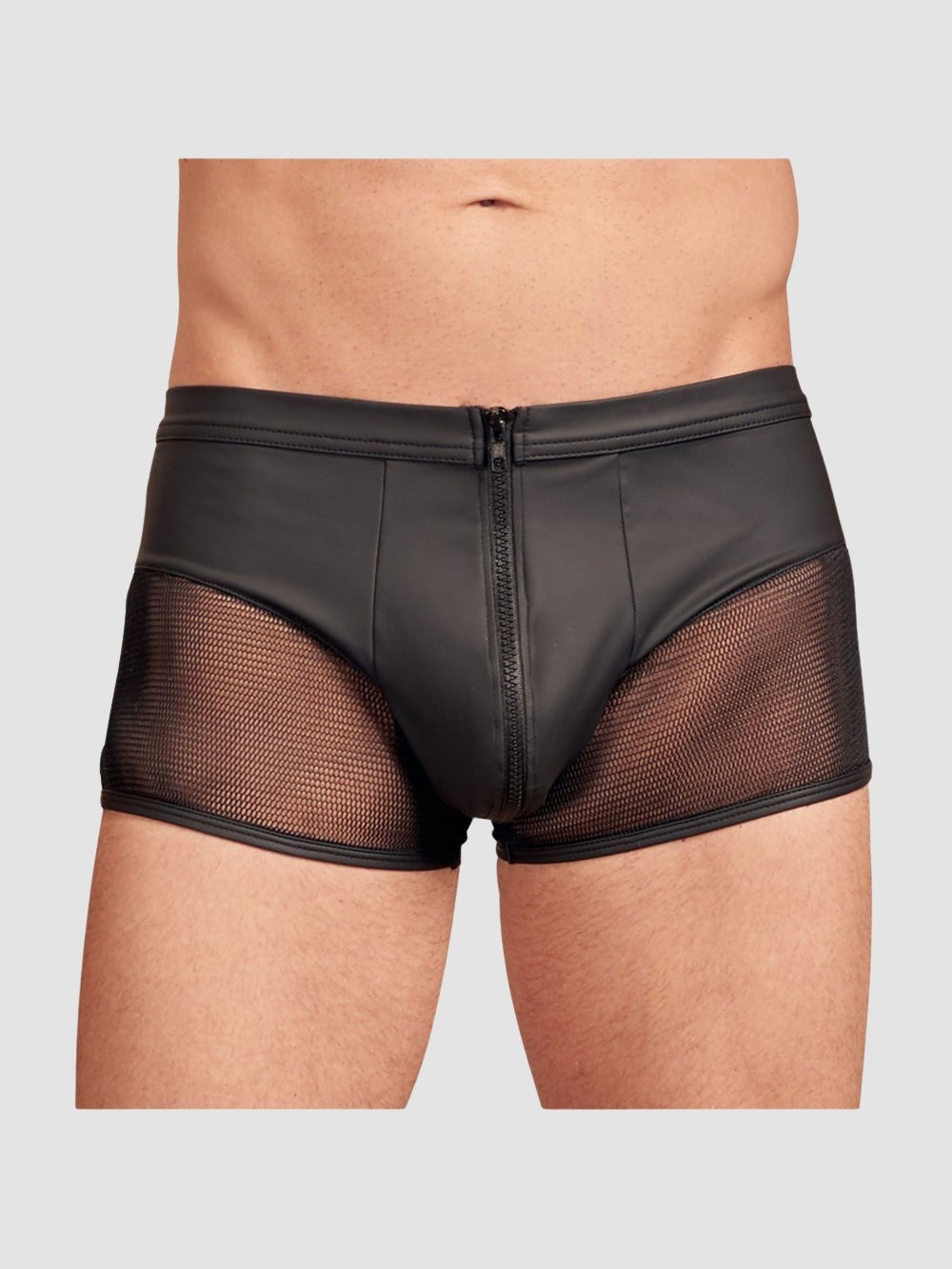 Boxer Effet Cuir Mat, Résille & Zip Noir