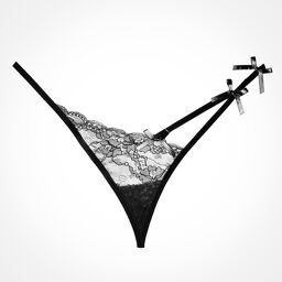String dentelle noire et lanières ornée de noeud satin Noir