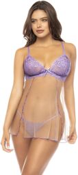 Mapalé Babydoll couleur lavande et chair Verona, en dentelle et résille transparente Lavande/Chair