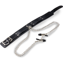 Collier cuir BDSM avec pinces à seins