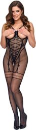 Crotchless Catsuit Poitrine ouverte Noir