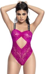 Body string en dentelle florale rose et bretelles larges élastiques - MAL8693HPK Hot Pink
