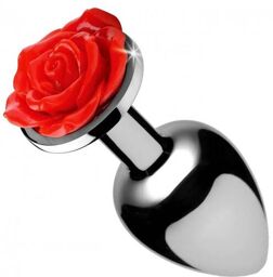 Plug Anal Métal Bijou Red Rose Large Argent