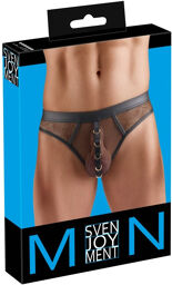 String en résille noire avec détails wetlook et anneaux dorés Noir