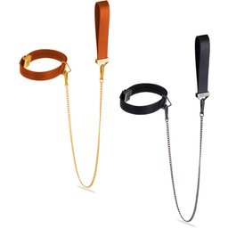 Collier Ajustable avec Laisse Cuir Brun et Métal