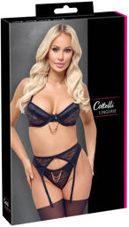 Ensemble lingerie noir avec détails décoratifs en chaîne rose doré Noir