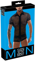 Chemise transparente en dentelle extensible à manches mi-longues Noir
