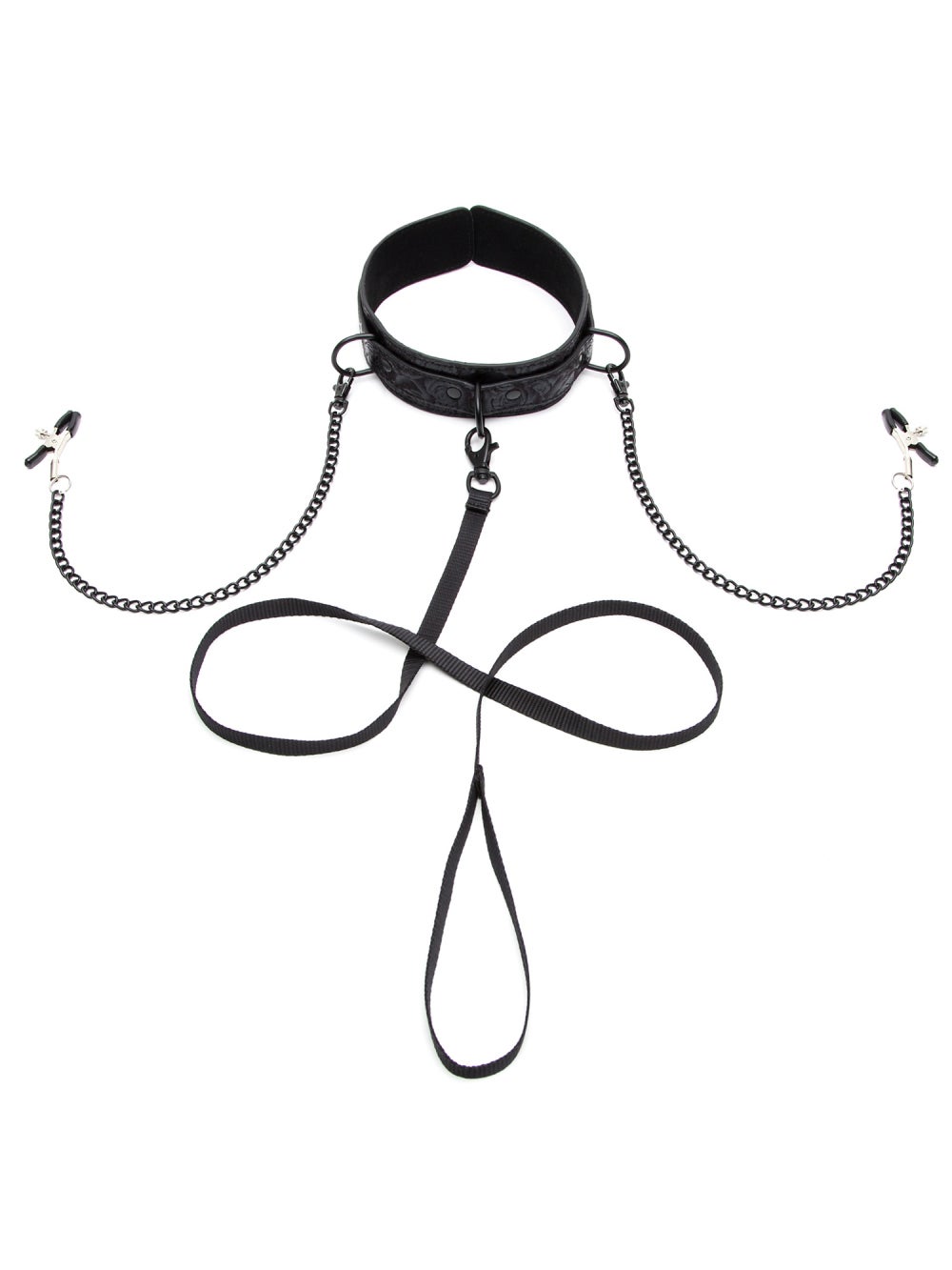Collier avec laisse et pinces à tétons Black Rose