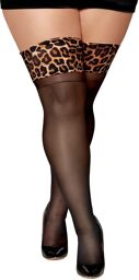 Bas noir grande taille avec jarretières leopard Leppard/Noir
