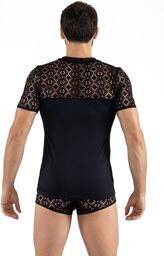 T-shirt noir résille brodée Shinny Noir