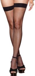 Bas résille grande taille noirs couture et noeuds pour jarretelles - DG0192XBLK Noir
