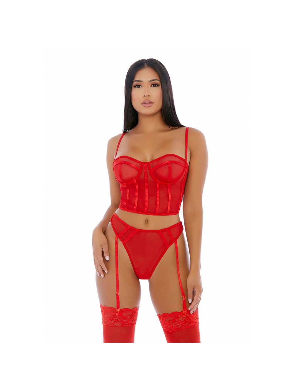 Ensemble 2 Pièces Sheer Intimacy Mesh Bustier Rouge