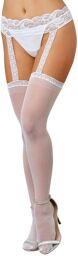 Bas fins blancs avec porte jarretelles dentelle intégré - DG0013WHT Blanc