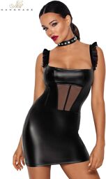 Robe courte wetlook et tulle Noir