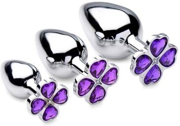 Kit de 3 Plugs Anal Métal Bijou Violet Flower Gem Argent