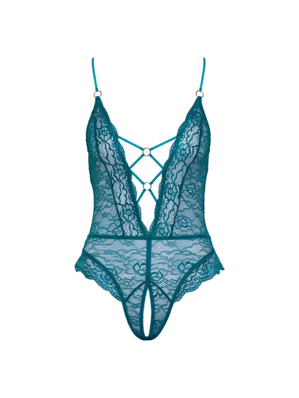 Body ouvert dentelle florale bleu