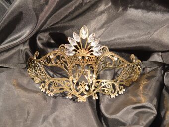 Masque vénitien Gemma rigide doré avec strass - HMJ-055B Gold / Or