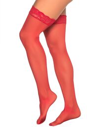 Mapalé Bas nylon rouges autofixants jarretières dentelle - MAL1094RED Rouge
