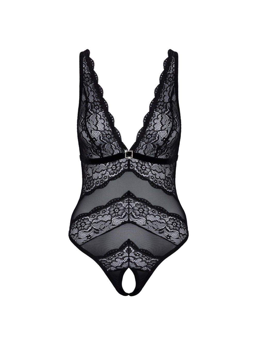 Body ouvert dentelle & maille transparente noir