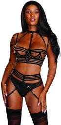 Soutien gorge, porte jarretelles et string assorti - DG12160BLK Noir