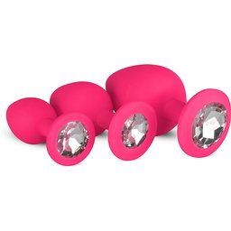 Lot de 3 plugs anaux - Rose avec Diamant