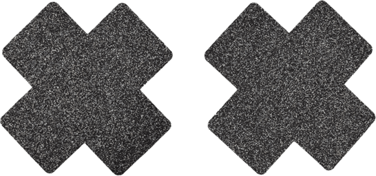 Paire de cache tétons adhésifs croix pailletée noir