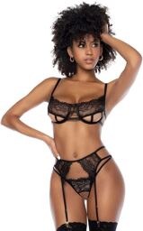 Ensemble 3 pièces en dentelle Noir