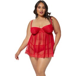 Ensemble Deux Pièces Babydoll et Culotte en Tulle Grande Taille