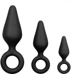 EasyToys - Set de 3 plugs anaux avec boucle de retrait - Noir