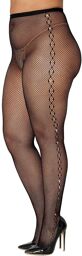 Collant résille grande taille avec dessin et strass sur les côtés - DG0436XBLK Noir