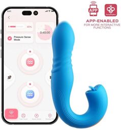 JOI THRUST 2 Bleu - Vibromasseur point G - lèche-clitoris - va et vient contrôlé par application Bleu